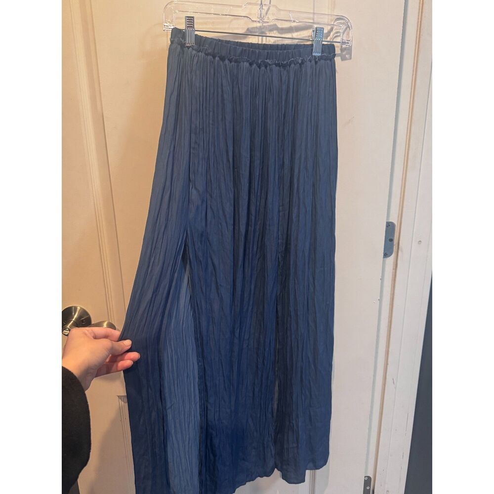 Forever 21 Blue Crinkle Satin Double Slit Maxi Skirt XS